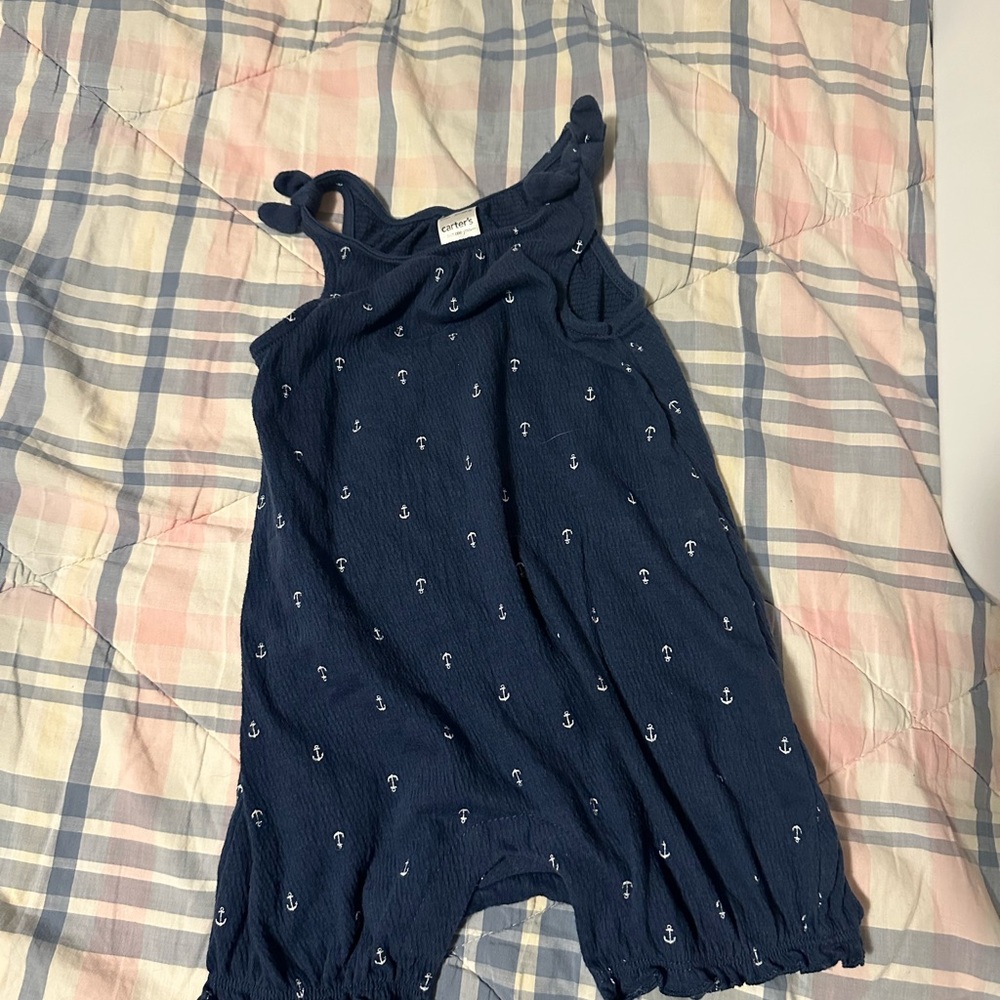 Carter's Dark Blue Romper with Nautical Print